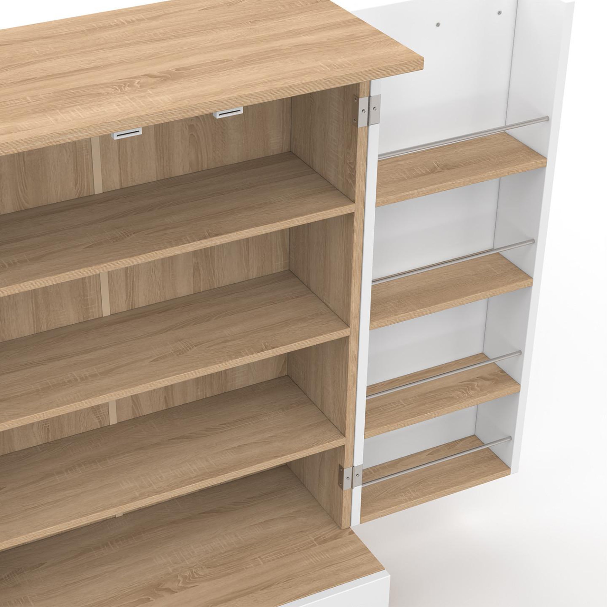 Voir la diapositive 5 : ID MARKET Buffet bas de cuisine ALTO H.90 cm avec rangements blanc et bois