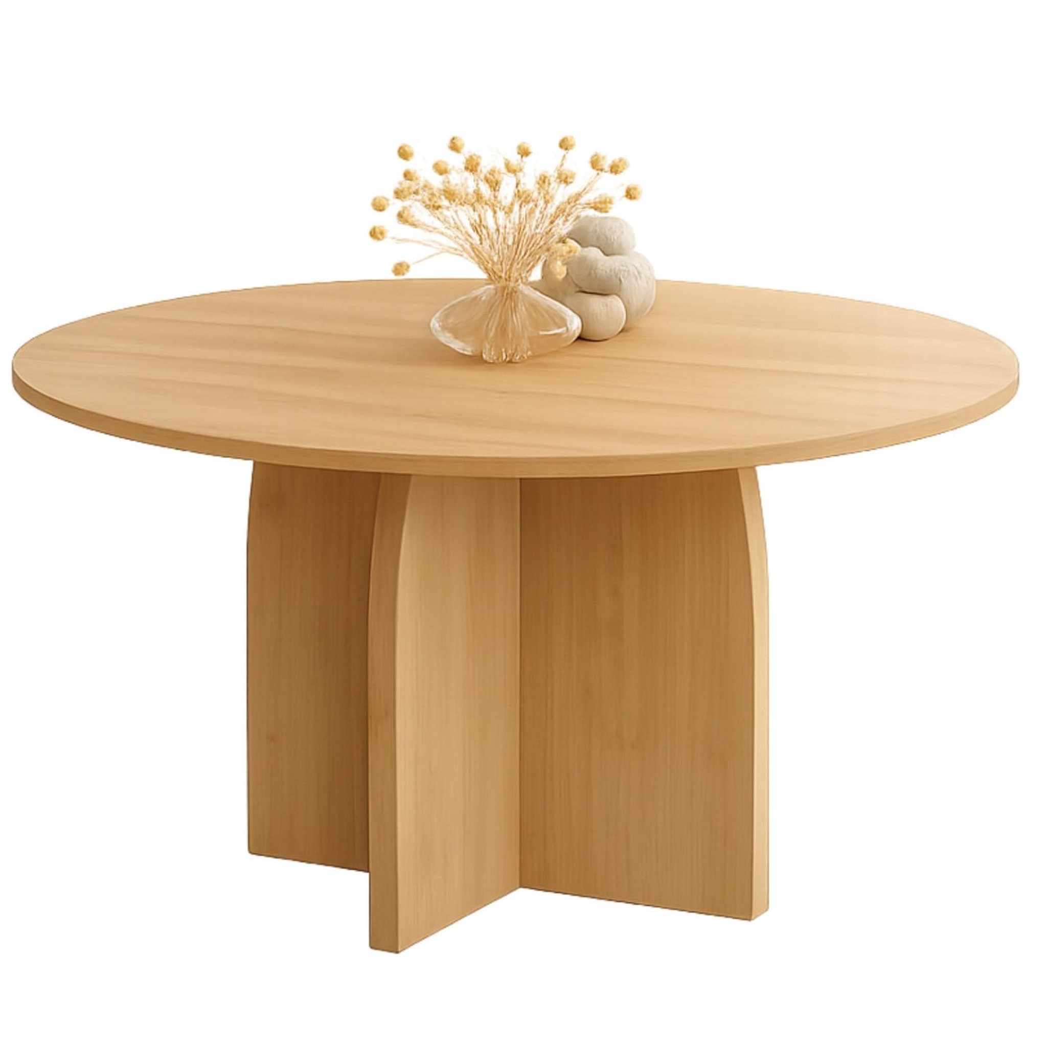 ID MARKET Table à manger fixe japandi ronde edith 6 personnes bois effet hêtre 110 cm