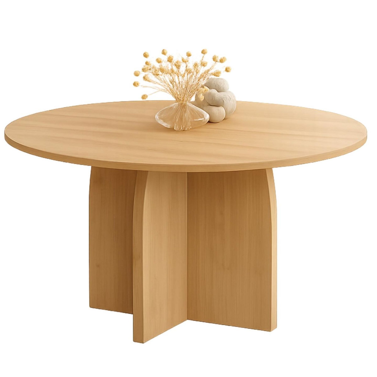 ID MARKET Table à manger fixe japandi ronde EDITH 6 personnes bois effet hêtre 110 cm