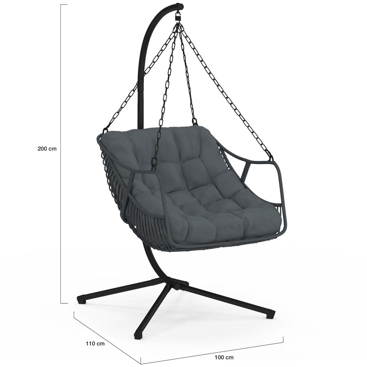 ID MARKET Fauteuil suspendu relax LOA ajouré effet rotin gris avec coussin gris