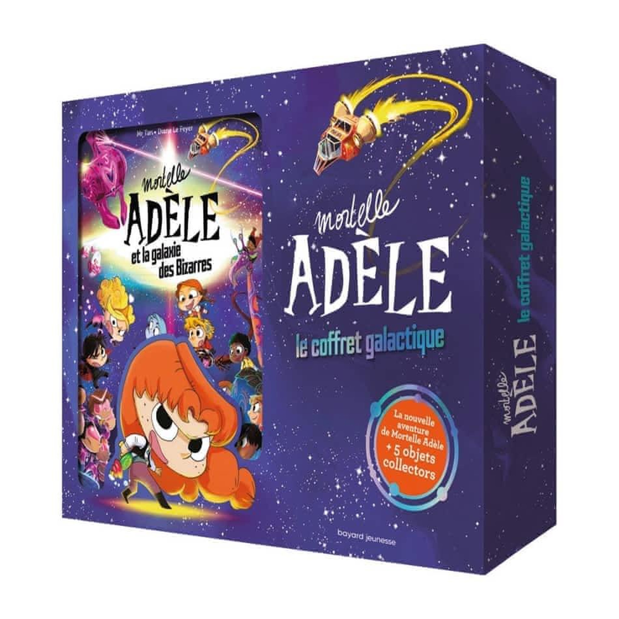 MORTELLE ADELE : LE COFFRE GALACTIQUE. AVEC MORTEL ADELE ET LA GALAXIE DES BIZARRES, 1 CARNET, 1 PLANCHE DE STICKERS, 5 CARTES COLLECTORS, 1 BRACELET MEMBRE, 1 PASSEPORT GALACTIQUE, Mr Tan