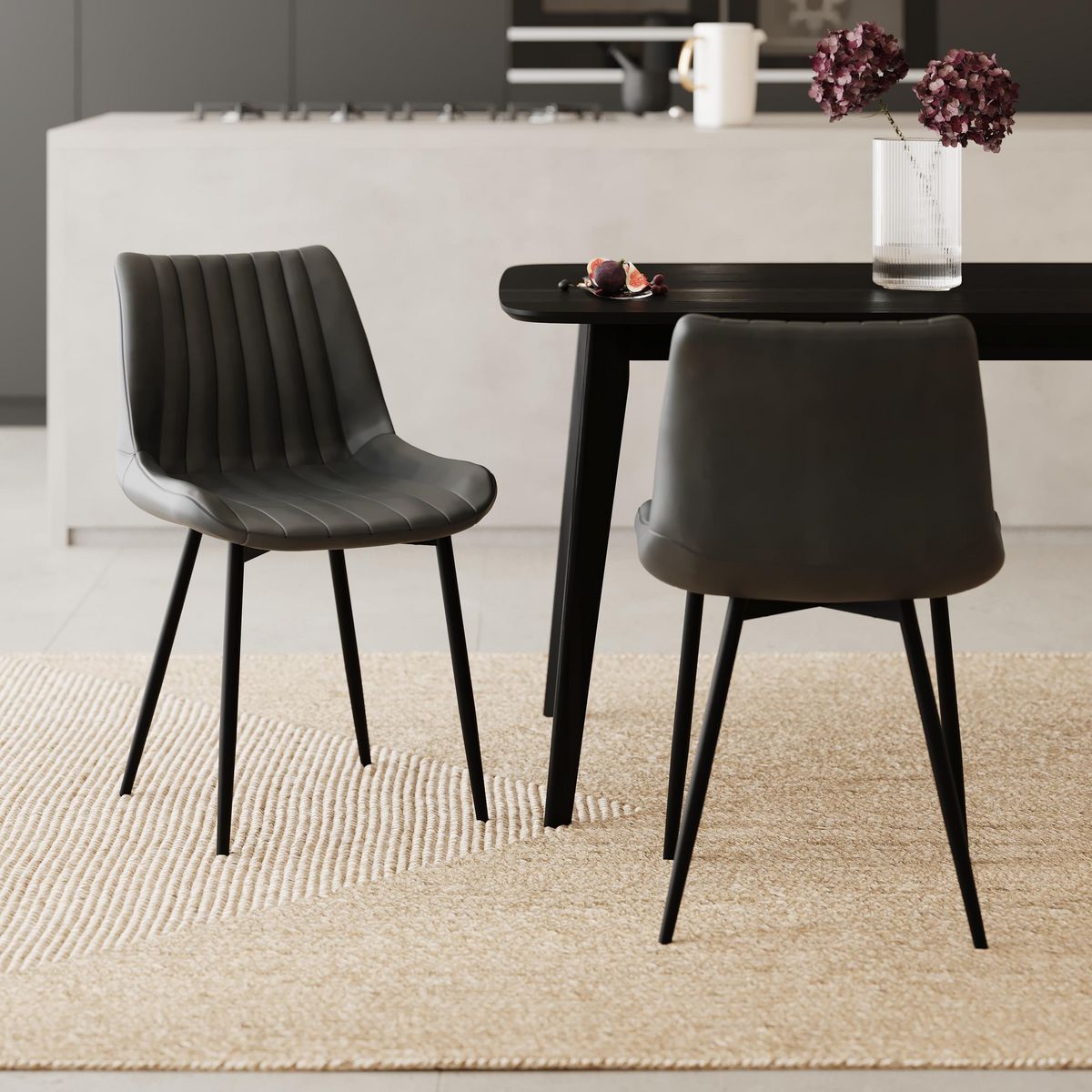 Rendez vous déco Lot de 2 chaises en cuir synthétique taupe et métal noir - Killi