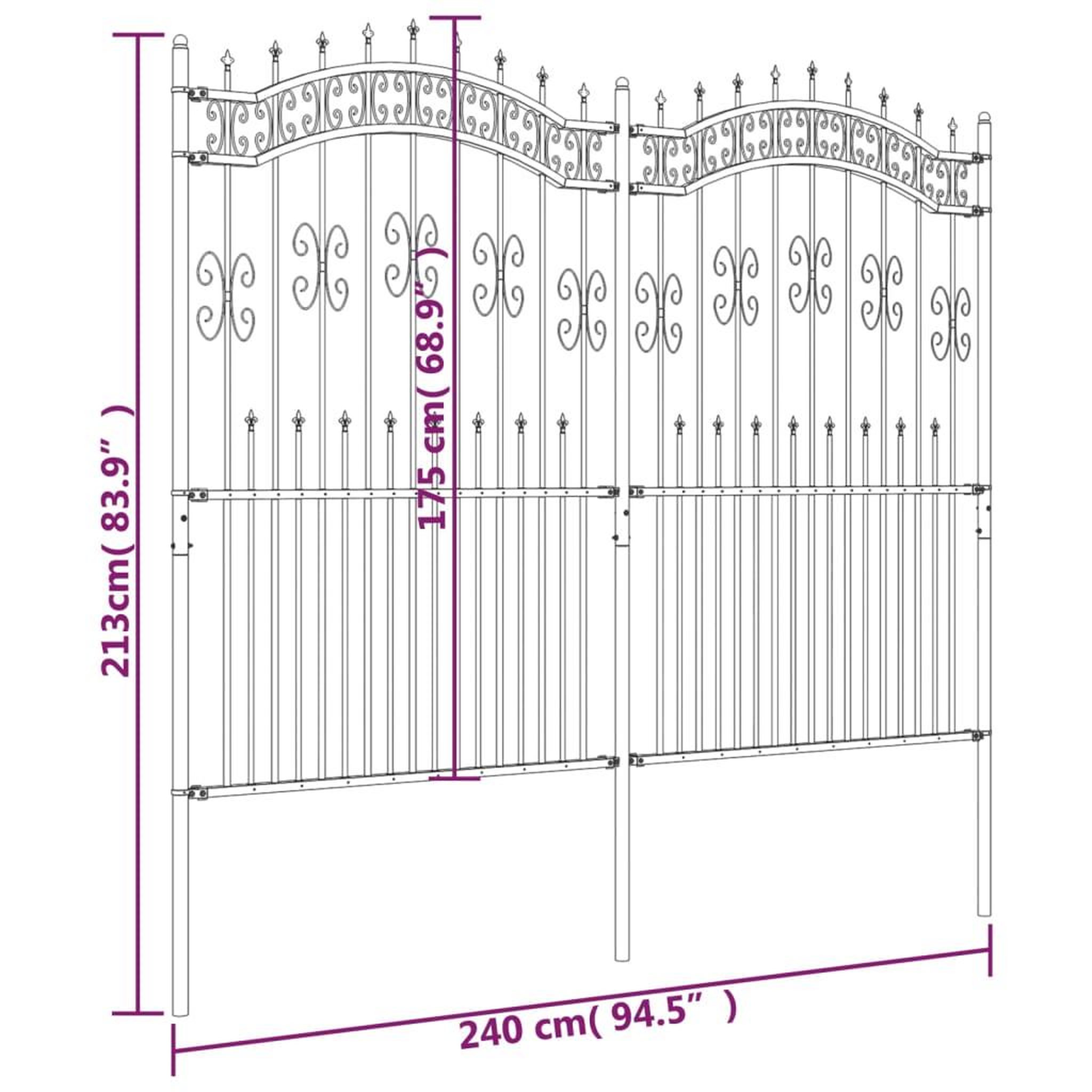 Voir la diapositive 6 : VIDAXL Cloture de jardin avec sommet de lance Noir 222 cm
