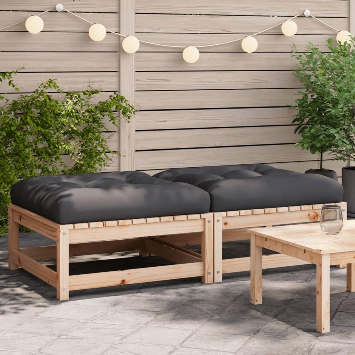 VIDAXL Repose-pieds de jardin avec coussins lot de 2 bois pin massif