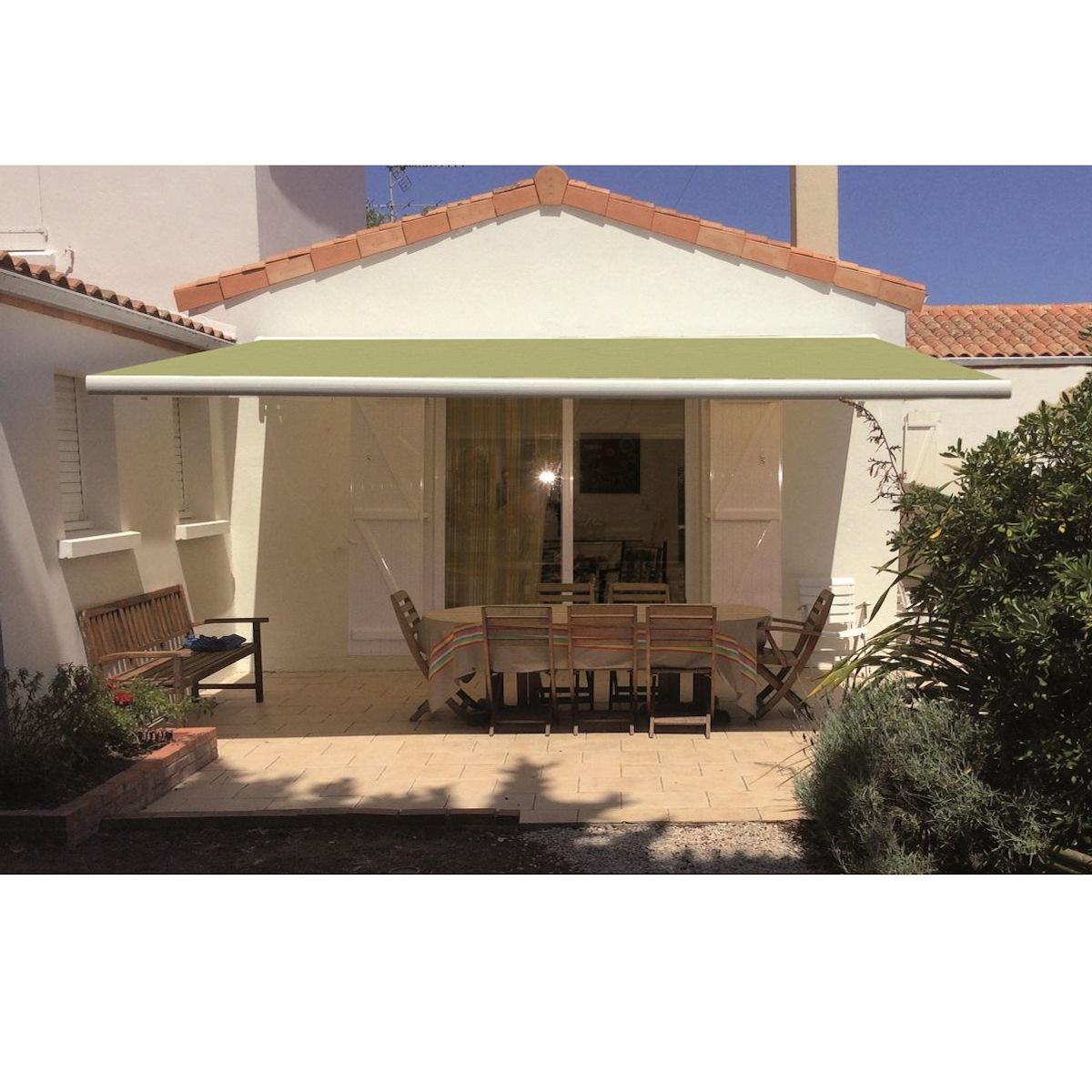 INTERSUN Store manuel 5x3m ROMA toile unie coffre intégral blanc 5x3m