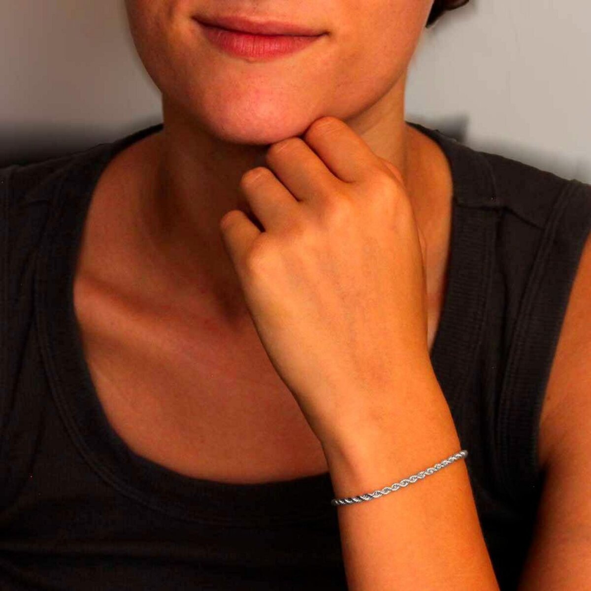 L'ATELIER D'AZUR Bracelet Argent Massif 925/000 Rhodié - Maille Corde 3mm