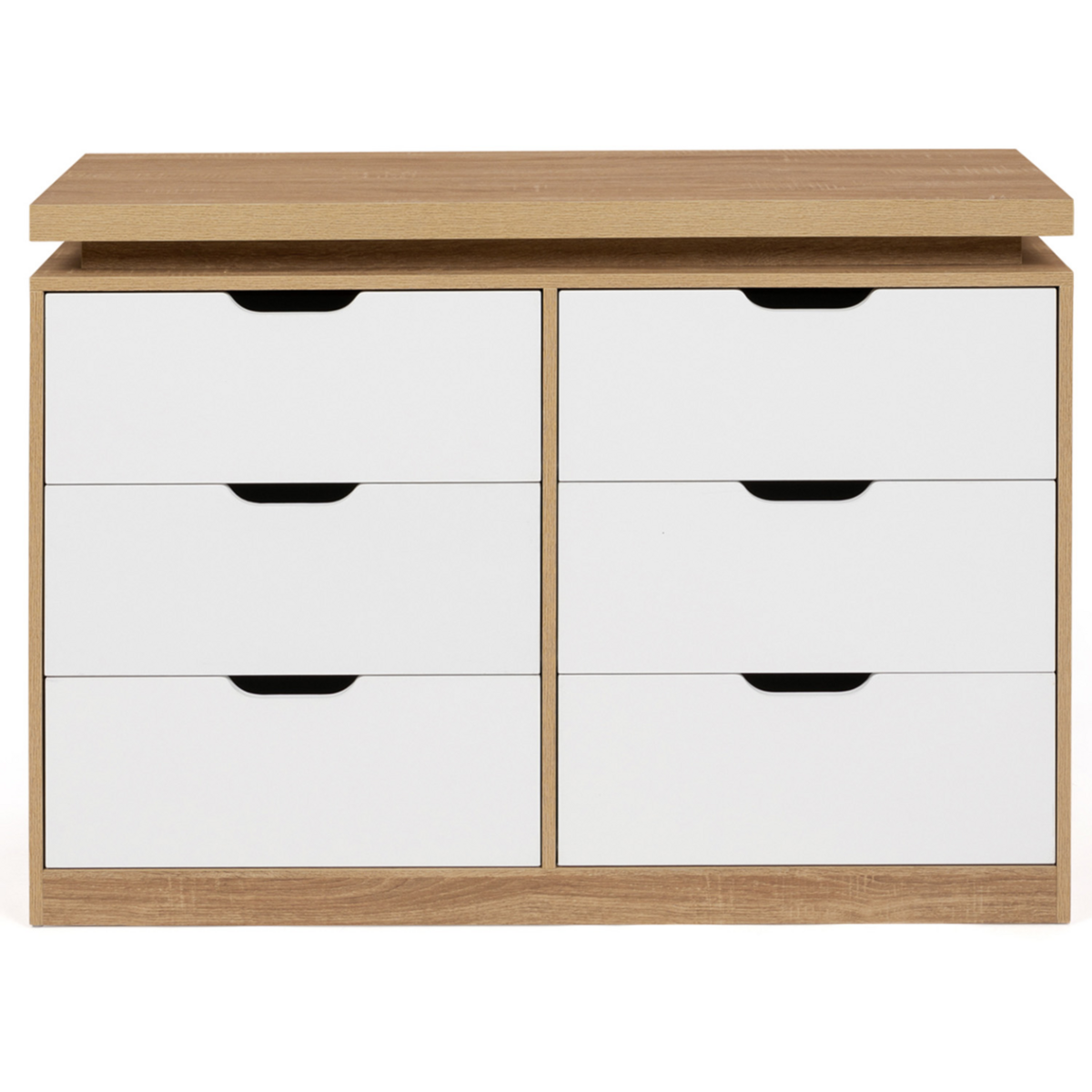 ID MARKET Commode 6 tiroirs LUNA à LEDS 115 cm blanc et effet bois