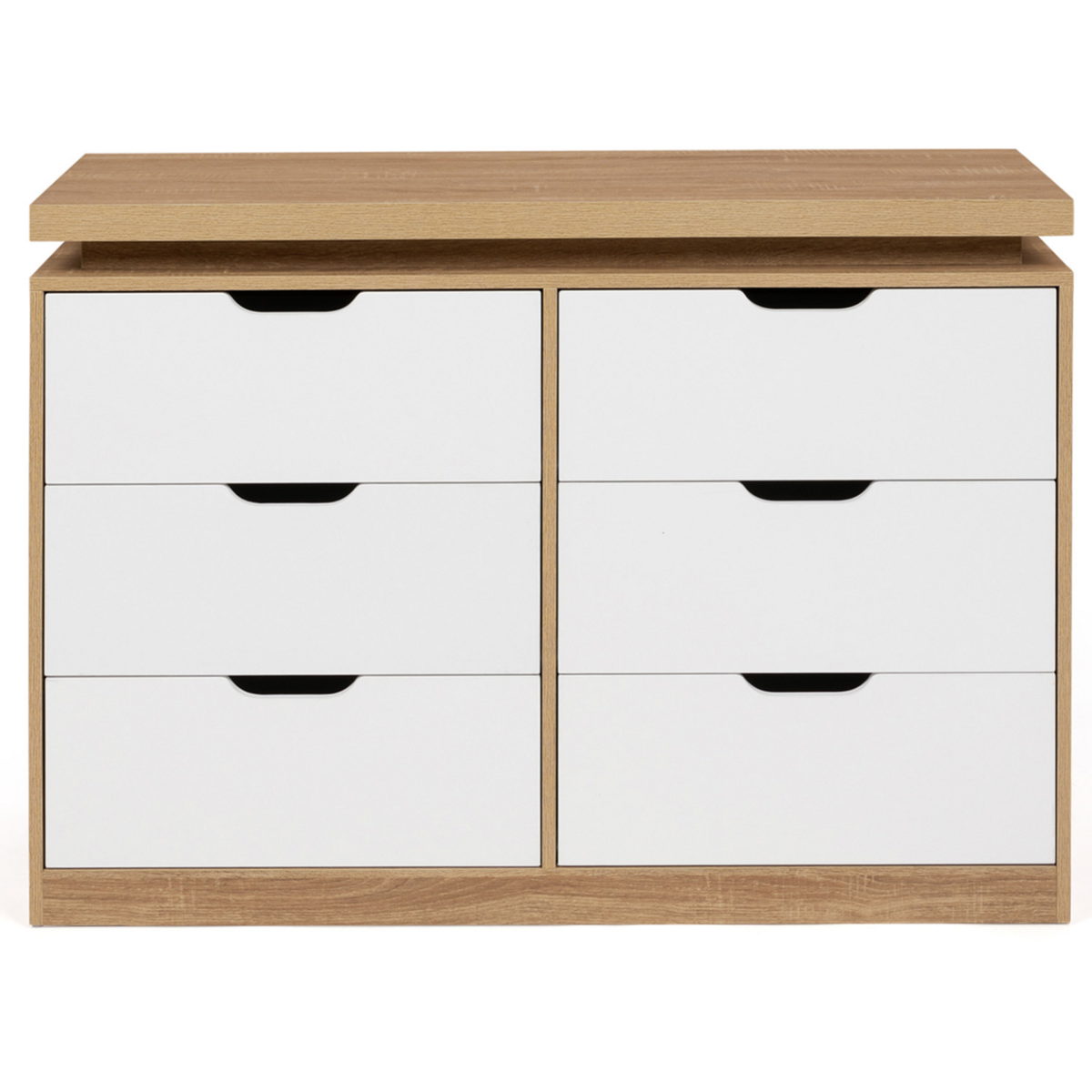 ID MARKET Commode 6 tiroirs LUNA à LEDS 115 cm blanc et effet bois