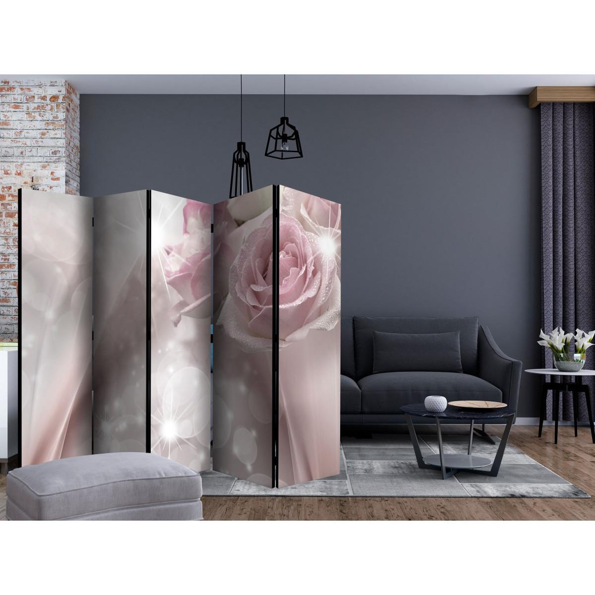 Voir la diapositive 2 : Paris Prix Paravent 5 volets  dewy roses  172x225cm