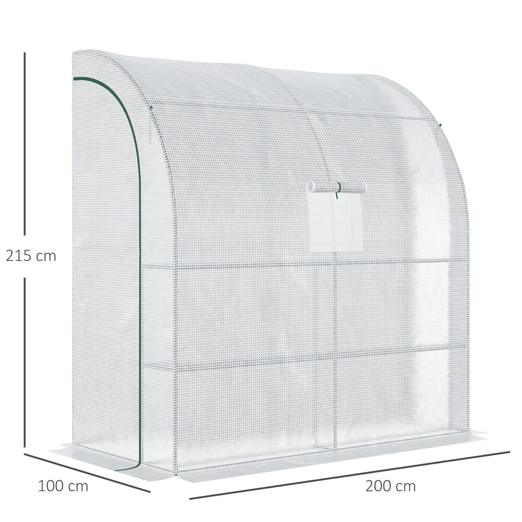Voir la diapositive 3 : OUTSUNNY Serre de jardin adossée serre adossée dim. 2l x 1l x 2,13h m 4 étagères 2 portes zippées 1 fenêtre acier pe haute densité blanc