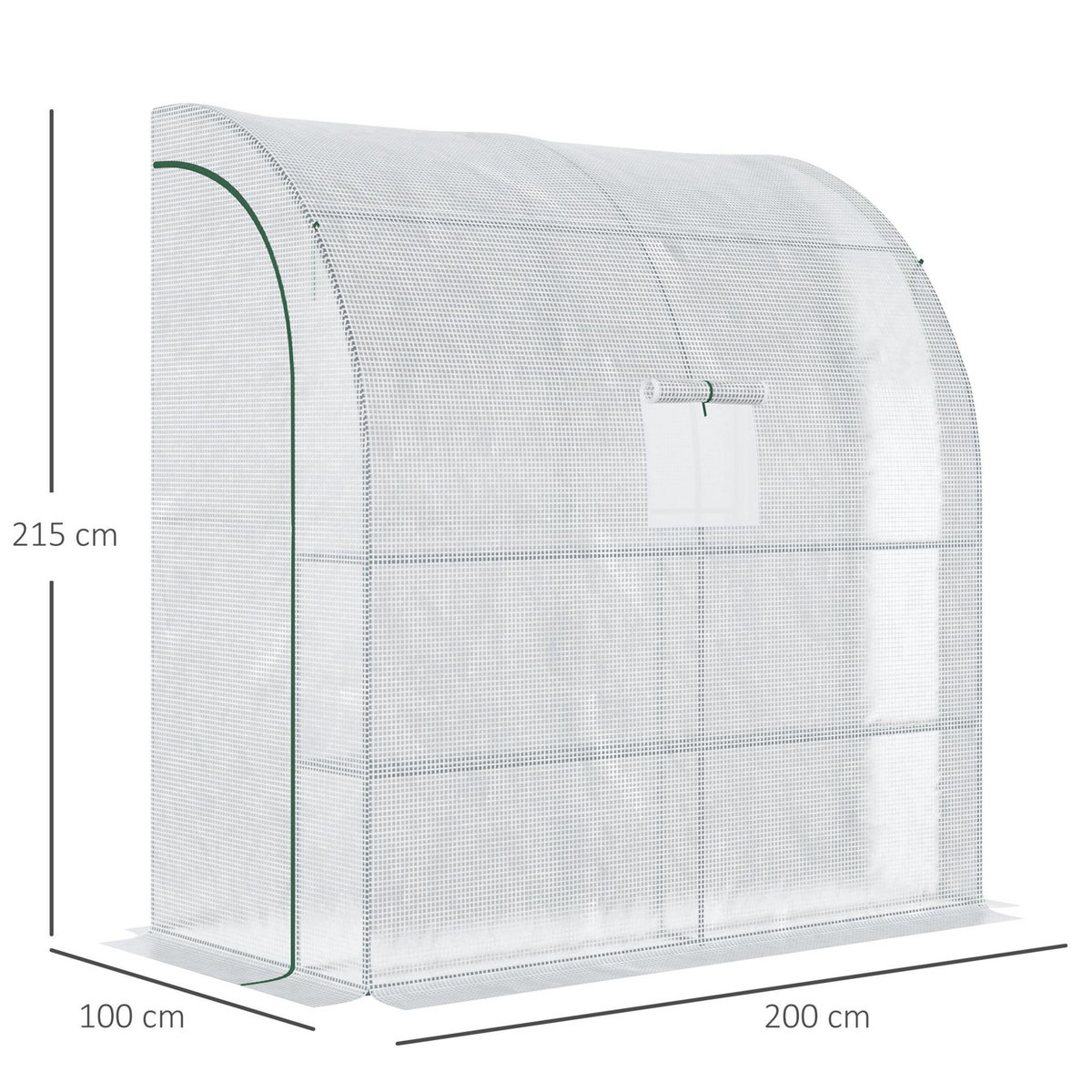 OUTSUNNY Serre de jardin adossée serre adossée dim. 2L x 1l x 2,13H m 4 étagères 2 portes zippées 1 fenêtre acier PE haute densité blanc