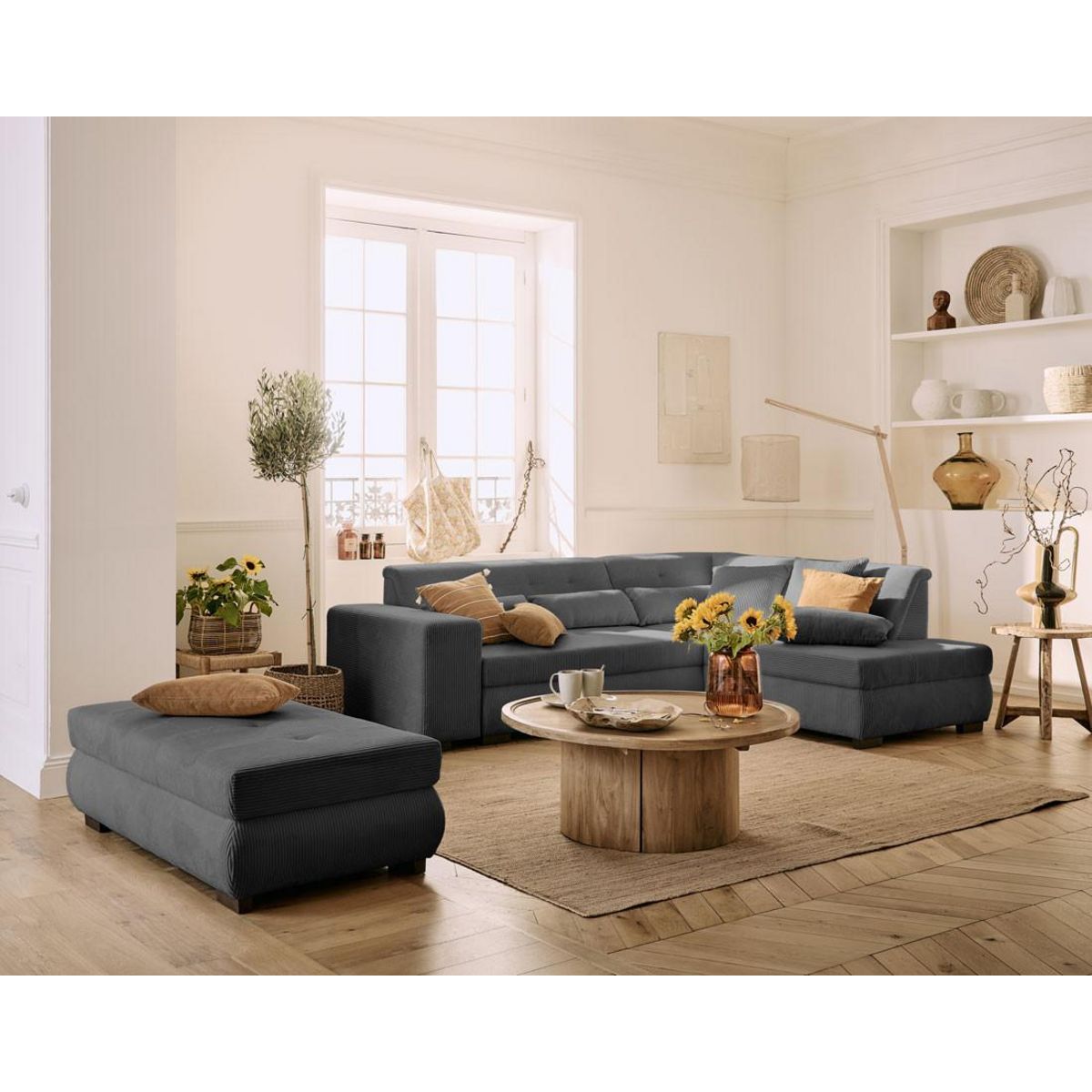 LISA DESIGN Vermont - pouf d'appoint - en velours côtelé