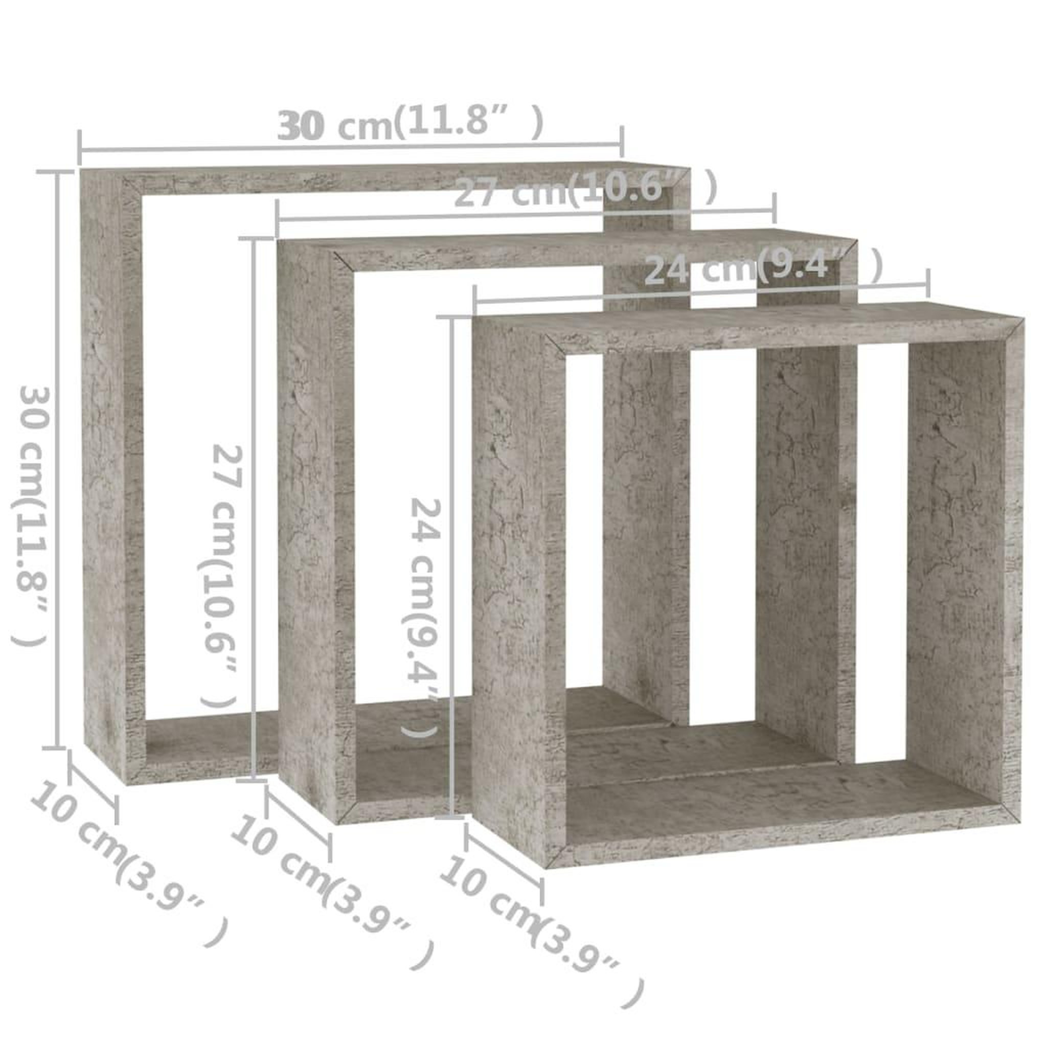 Voir la diapositive 6 : VIDAXL Etageres murales sous forme de cube 3 pcs Gris beton