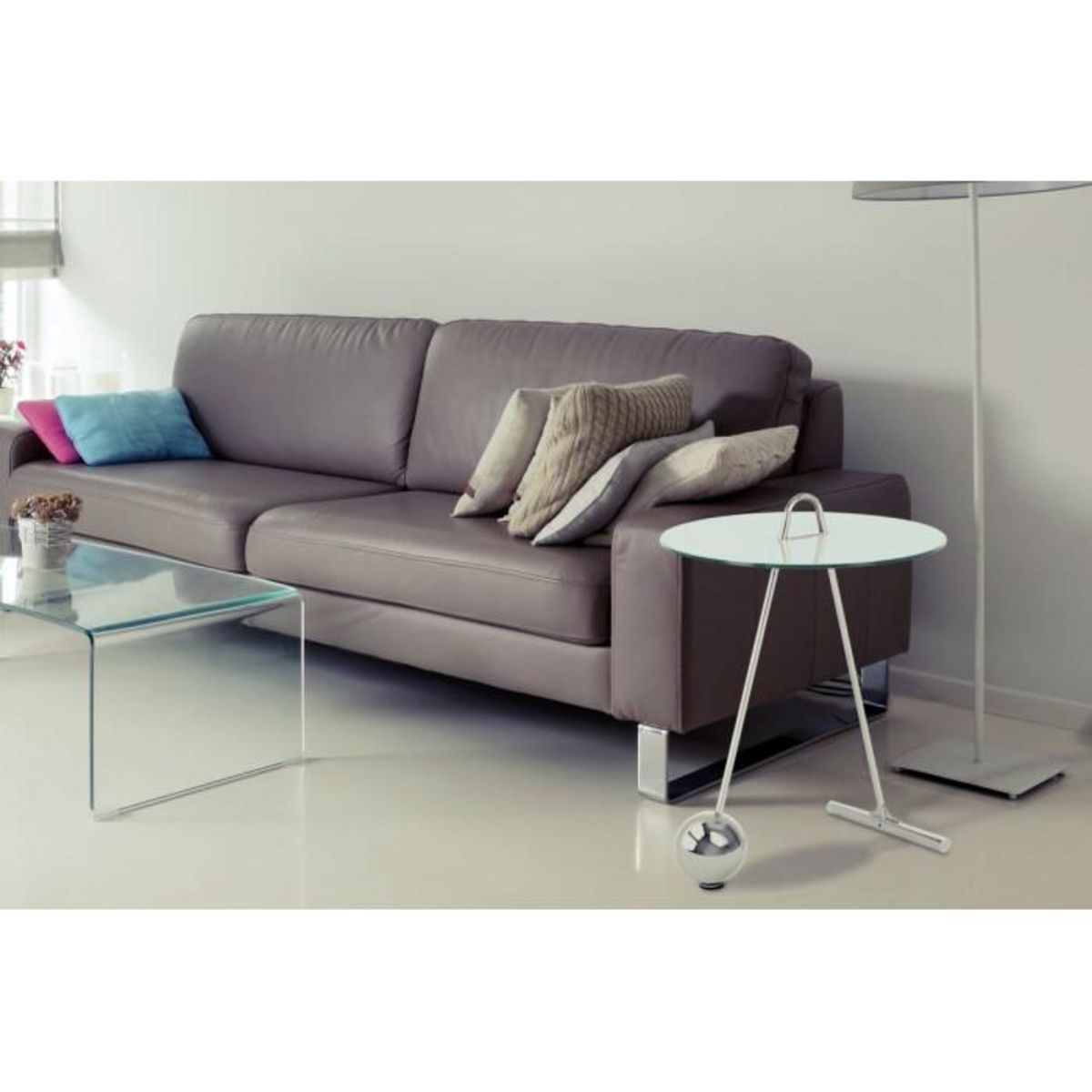 Paris Prix Table d'Appoint Design  Pendule  60cm Argent & Blanc