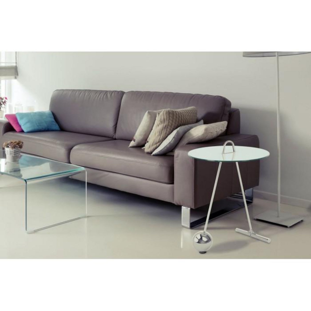 Paris Prix Table d'Appoint Design  Pendule  60cm Argent & Blanc