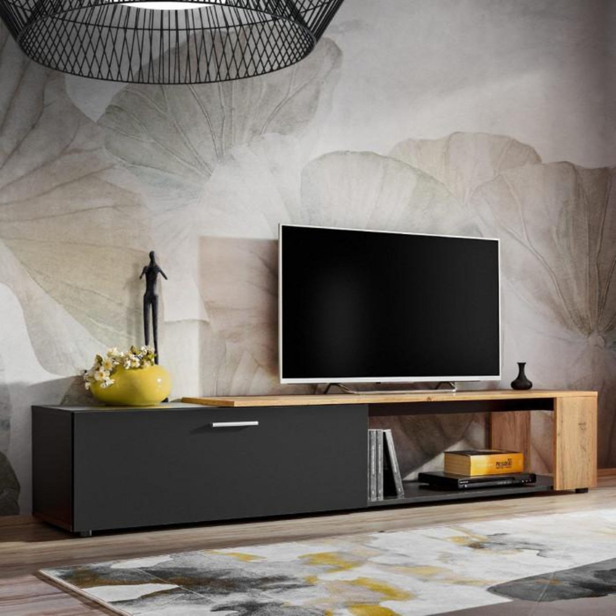Paris Prix Meuble TV design  RTV Maze II  200cm Noir & Naturel