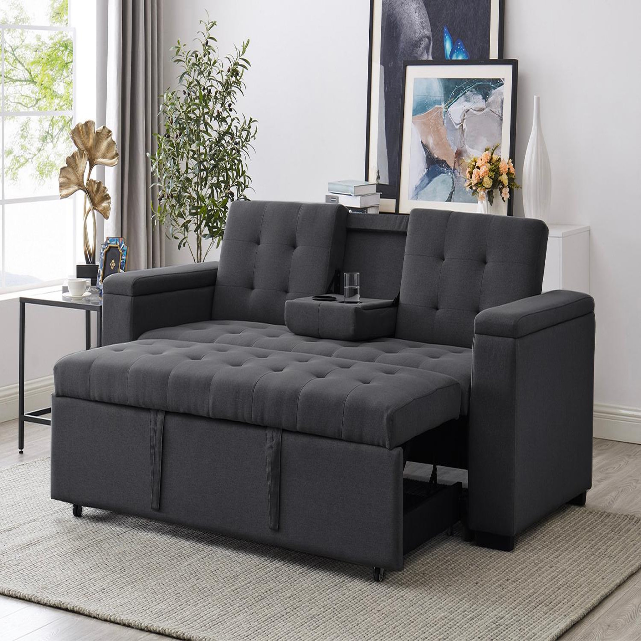 Voir la diapositive 2 : CONCEPT USINE Canapé convertible 3 places en tissu gris foncé noho