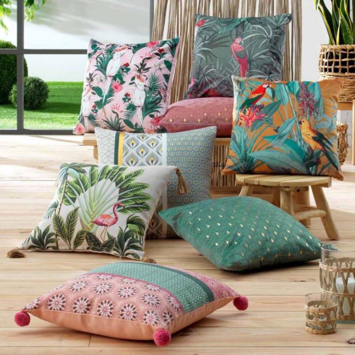 Paris Prix Housse de Coussin Déco  Catalaya  40x40cm Rose