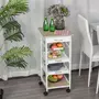 HOMCOM Chariot de service desserte de cuisine à roulettes panier + 2 plateaux amovibles, tiroir, étagère MDF chêne clair bois pin blanc