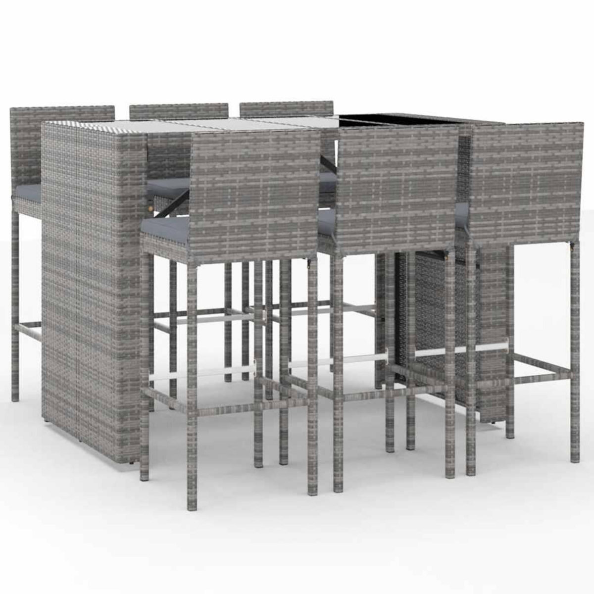 VIDAXL Ensemble de bar de jardin 7 pcs avec coussins gris poly rotin