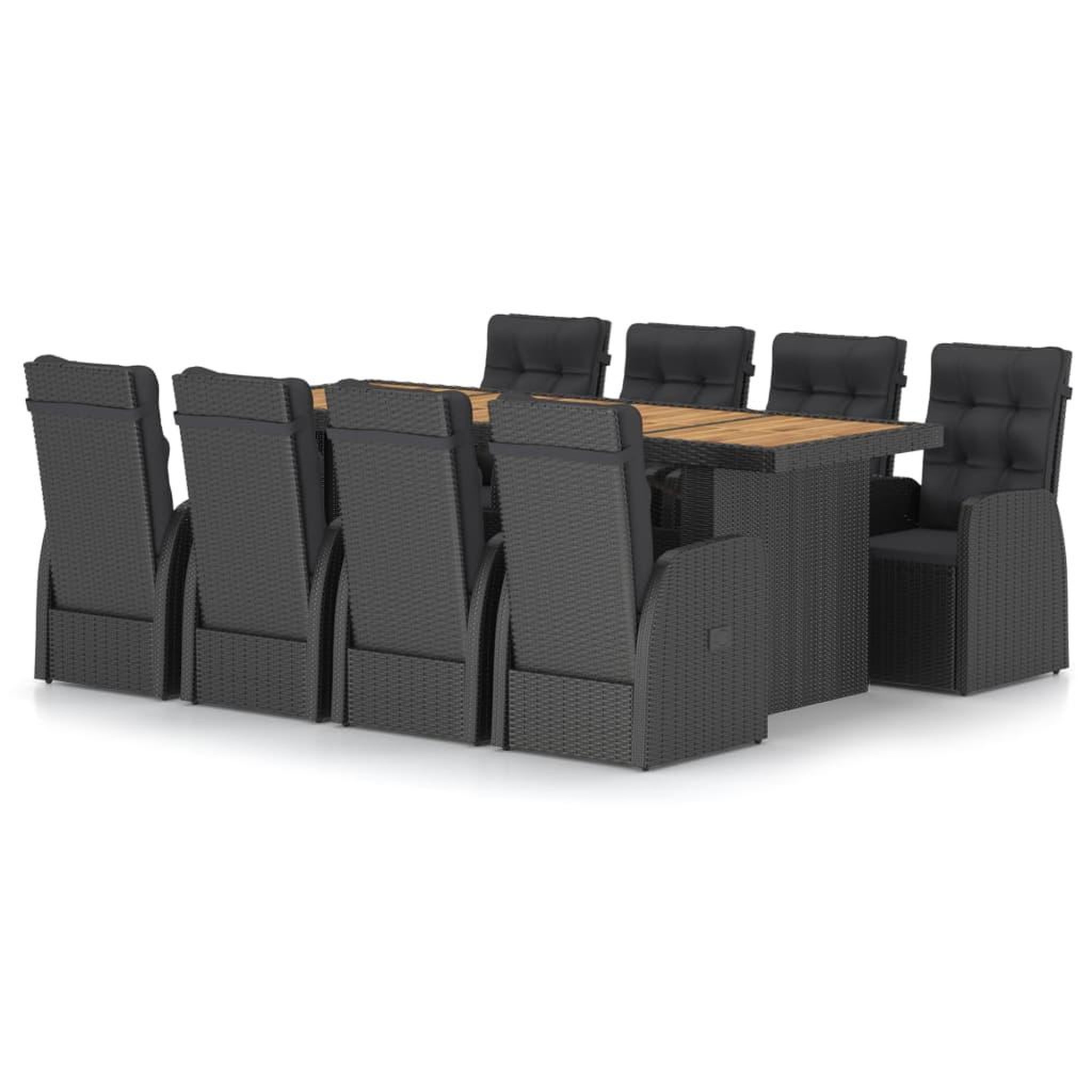 VIDAXL Ensemble a manger d'exterieur 9pcs coussins resine tressee noir