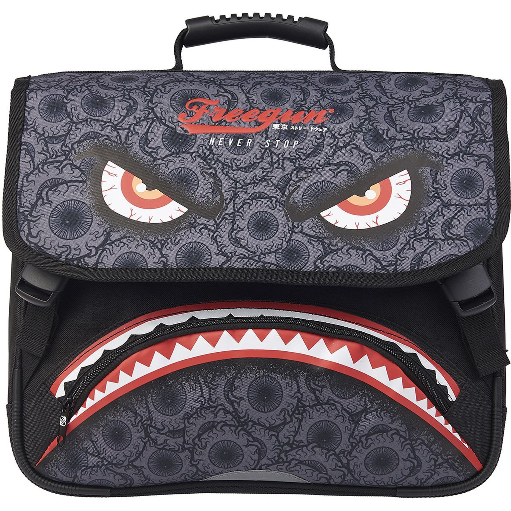 Voir la diapositive 1 : FREEGUN Cartable 38 cm CP/CE1/CE2 noir et rouge 