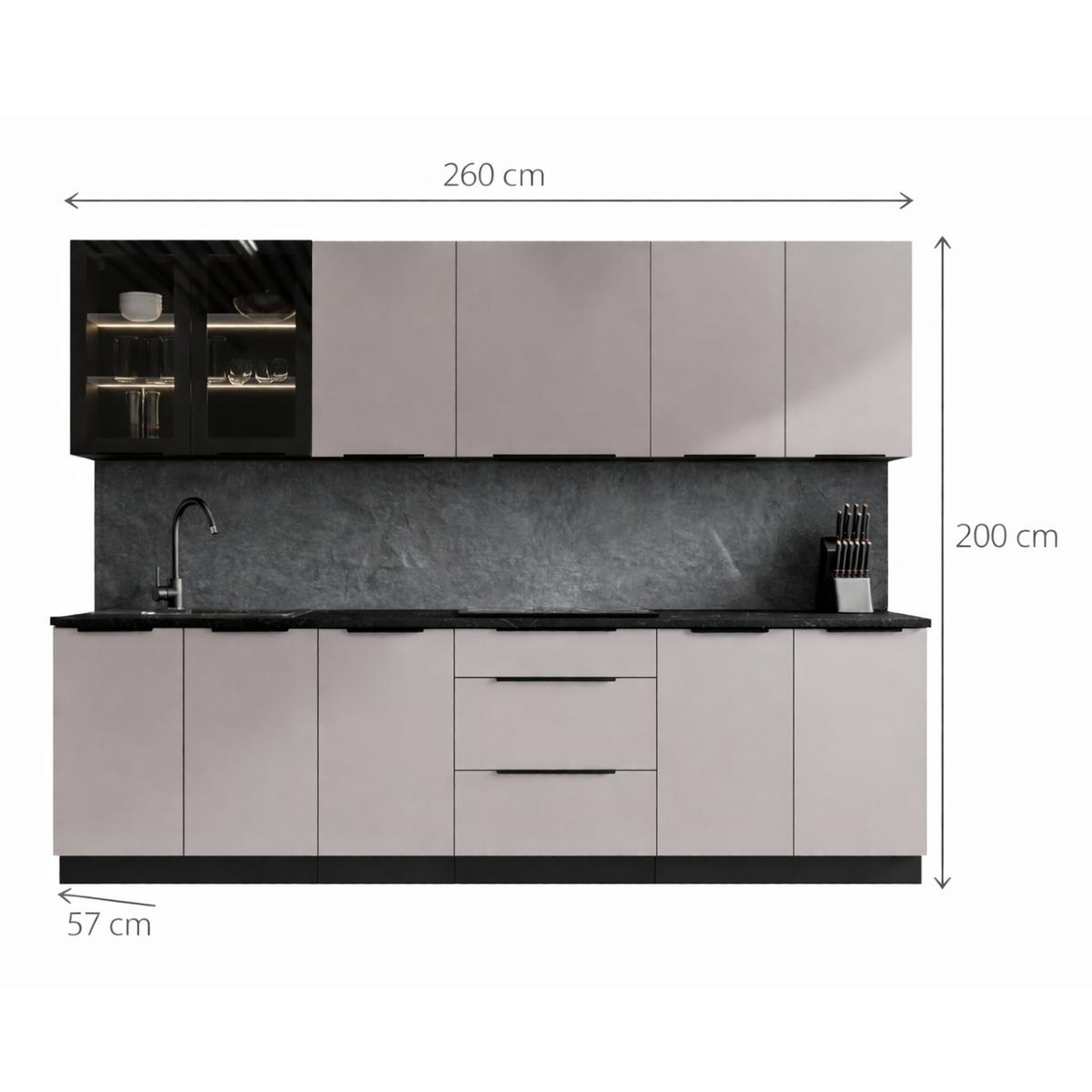 Voir la diapositive 5 : JLC KREATION Cuisine complète moderne beige 260cm MAO