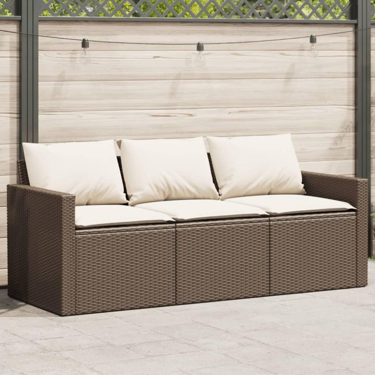 VIDAXL Canape de jardin avec coussins 3 places brun resine tressee