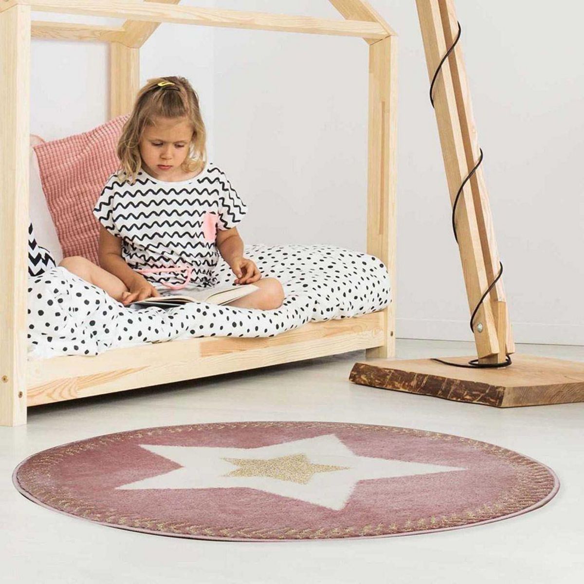 The Home Deco Factory Tapis rond étoile fil métallisé rose D80