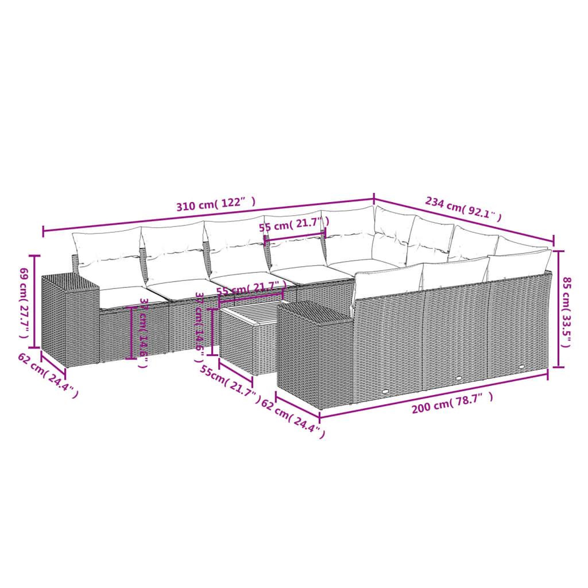 Voir la diapositive 3 : VIDAXL Salon de jardin 11 pcs avec coussins beige resine tressee
