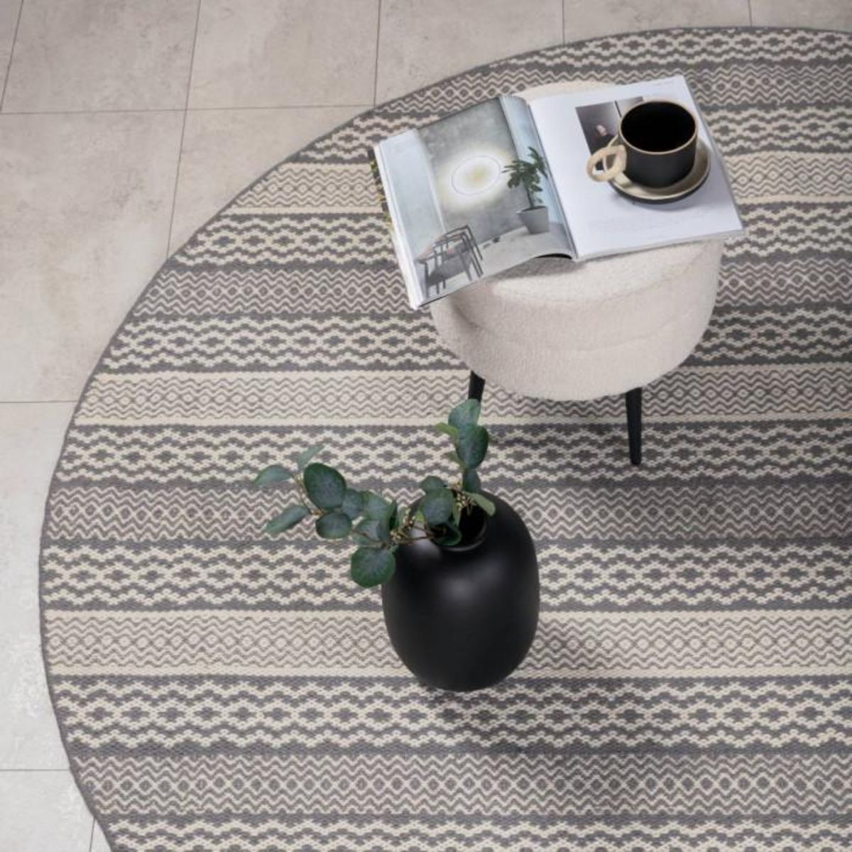 Paris Prix Tapis Rond Imprimé  Sishu  200cm Gris