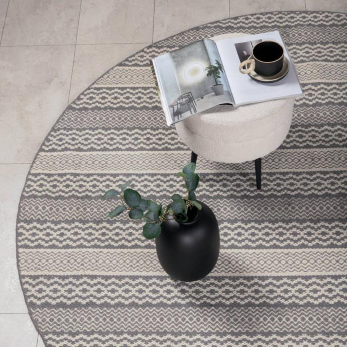 Paris Prix Tapis Rond Imprimé  Sishu  200cm Gris