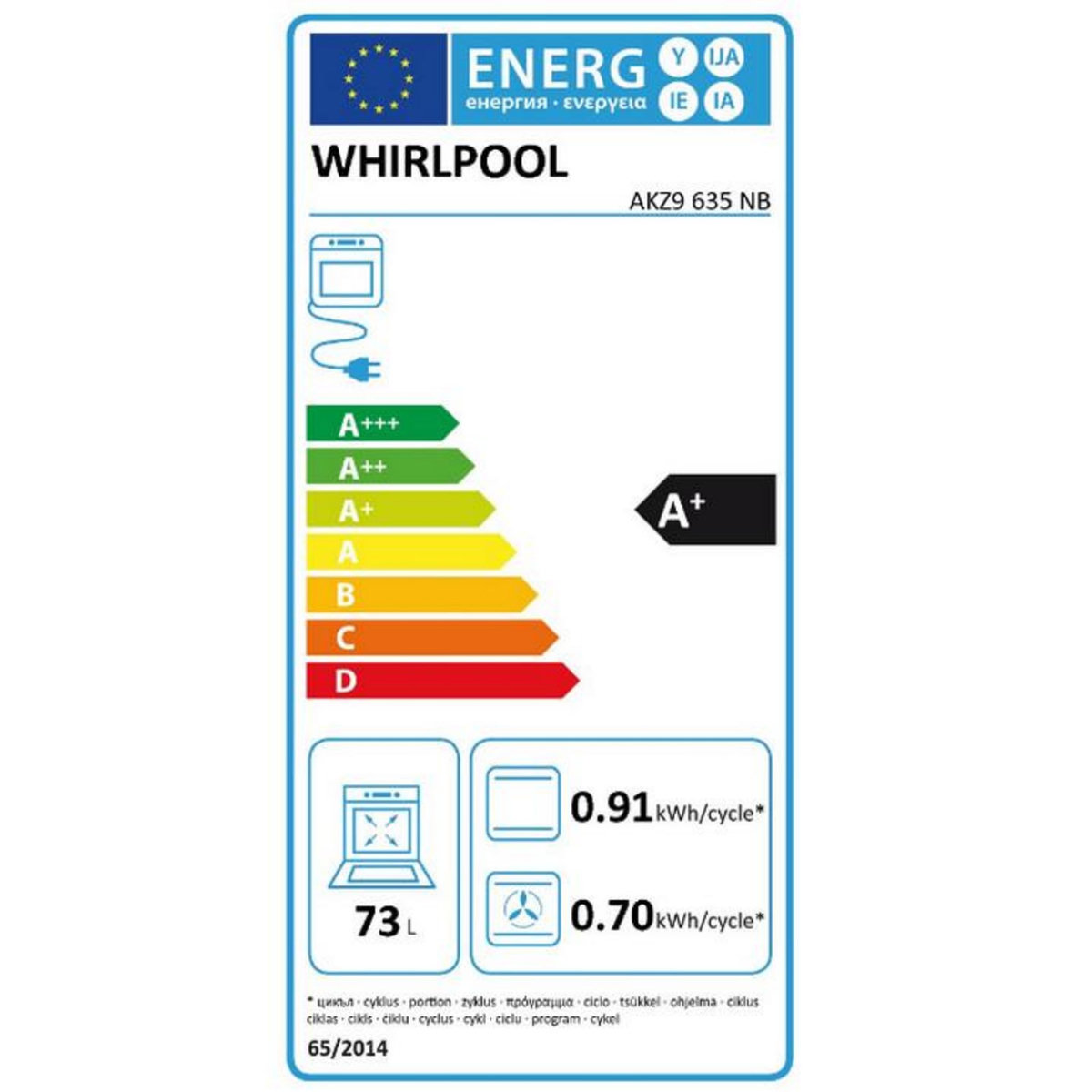 Whirlpool Four intégrable multifonction 73l 60cm pyrolyse noir - akz9635nb