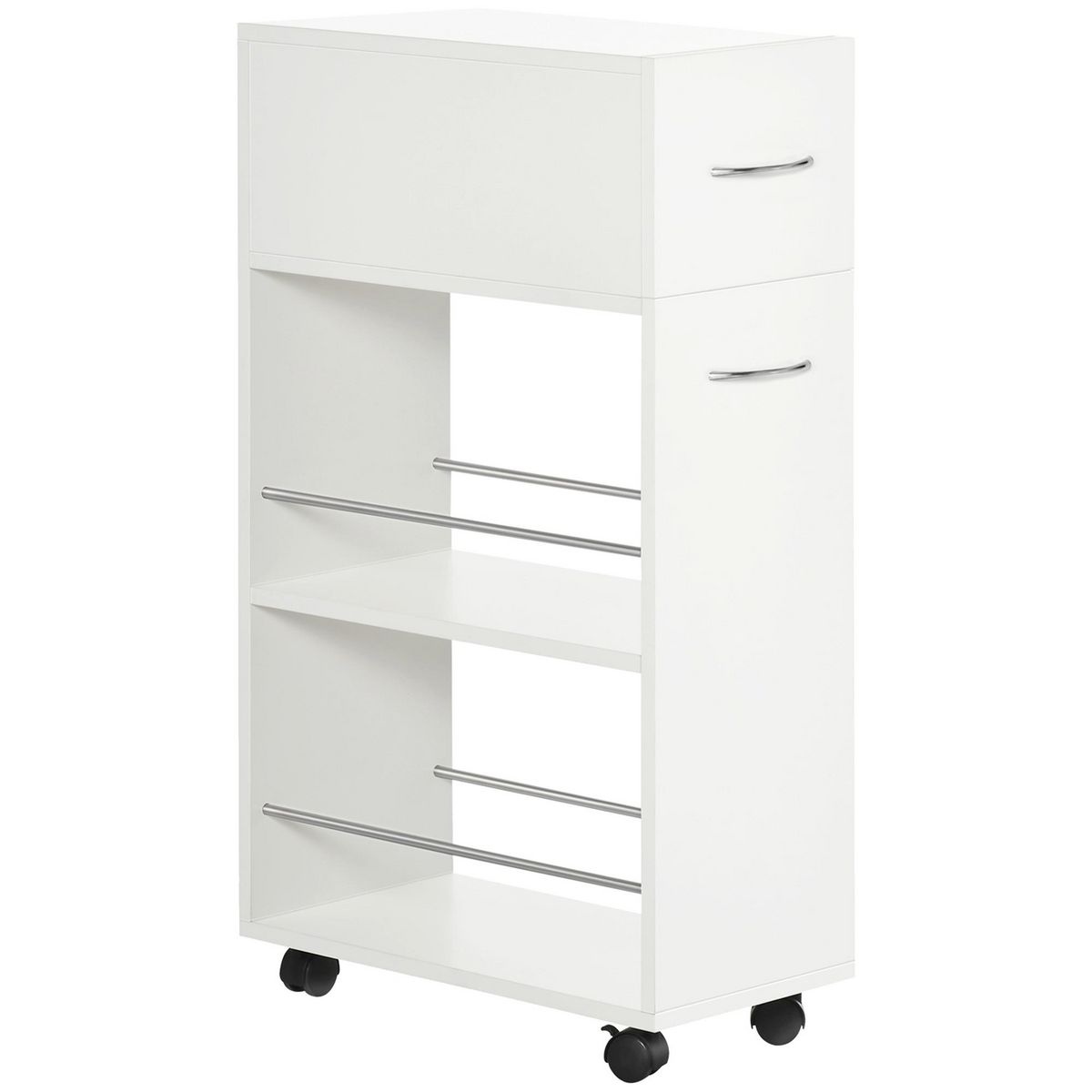 HOMCOM Chariot desserte de cuisine - tiroir, 2 étagères - dim. 25L x 50l x 85H cm - panneaux acier blanc