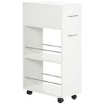 HOMCOM Chariot desserte de cuisine - tiroir, 2 étagères - dim. 25L x 50l x 85H cm - panneaux acier blanc
