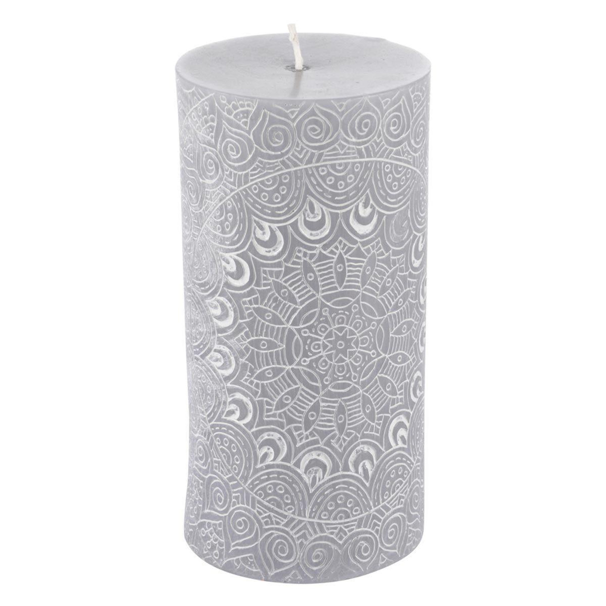 Douceur d'Intérieur Bougie pilier mandala  graphic ethnic  14cm gris clair