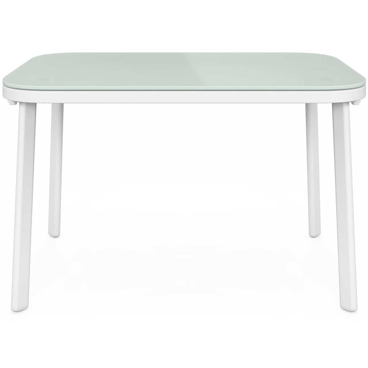 ID MARKET Salon de jardin bas TOLEDE 4 places avec canapé, fauteuils et table blanc et beige