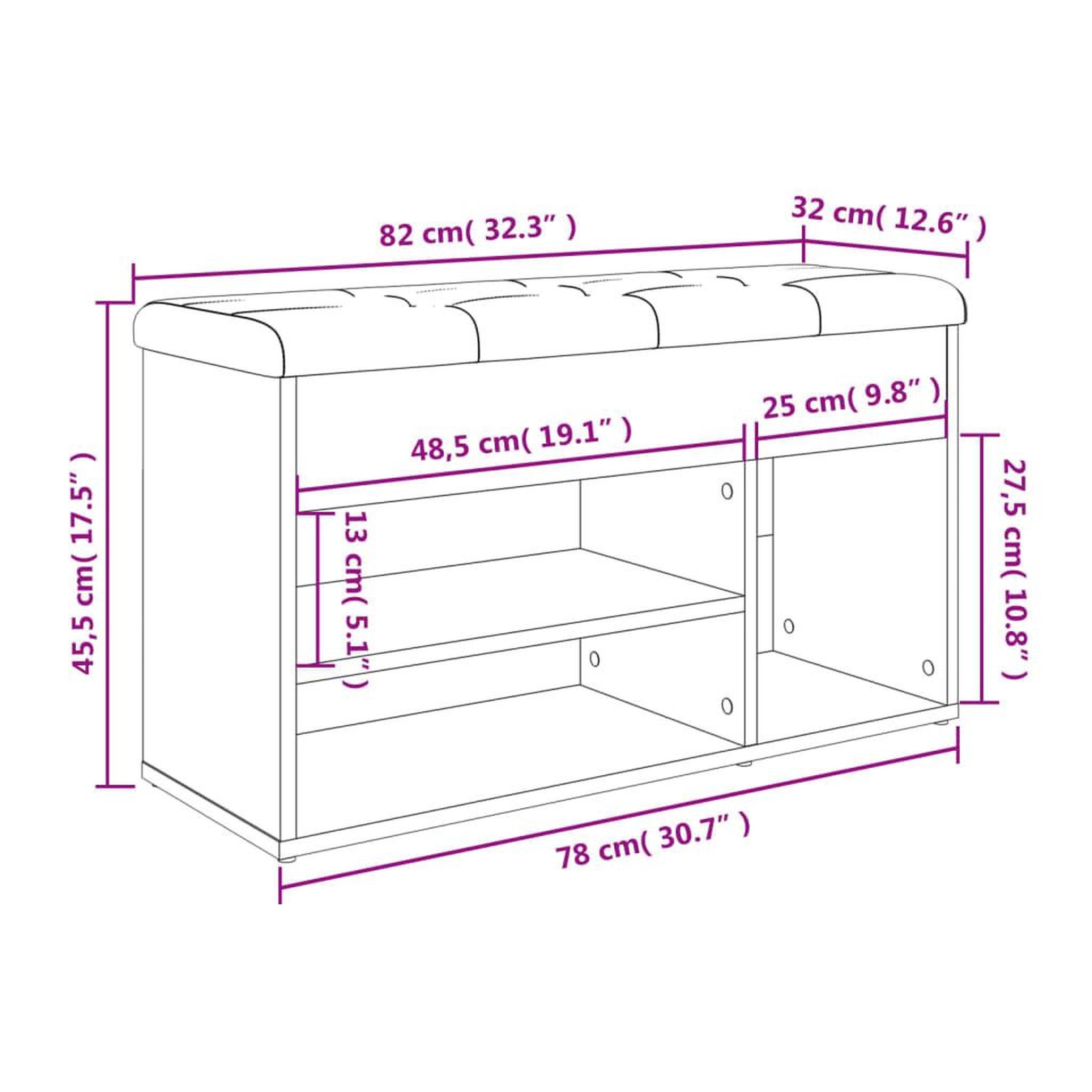 Voir la diapositive 6 : VIDAXL Banc a chaussures chene fume 82x32x45,5 cm bois d'ingenierie