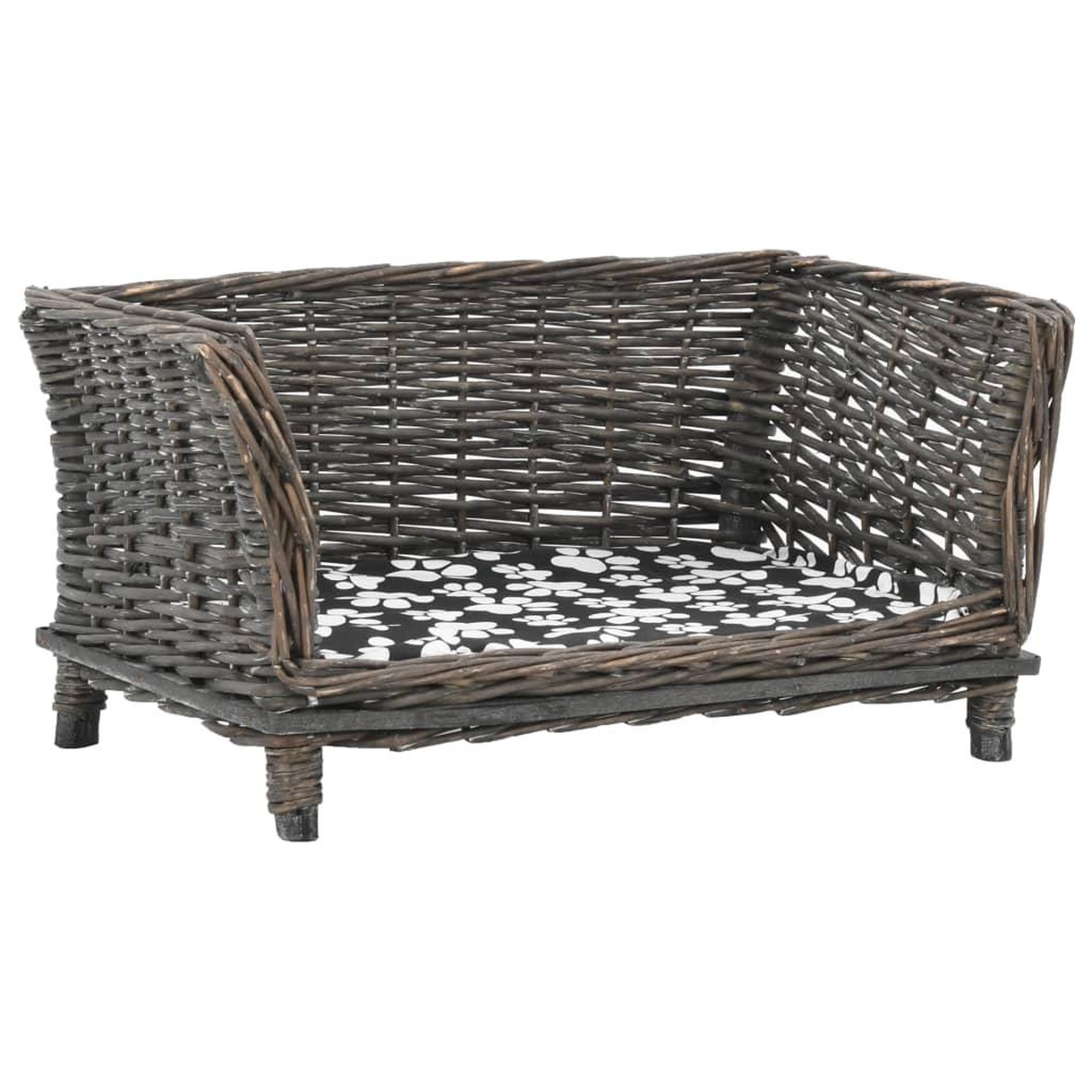 Voir la diapositive 1 : VIDAXL Panier pour chiens avec coussin Gris 50x33x30 cm Saule naturel