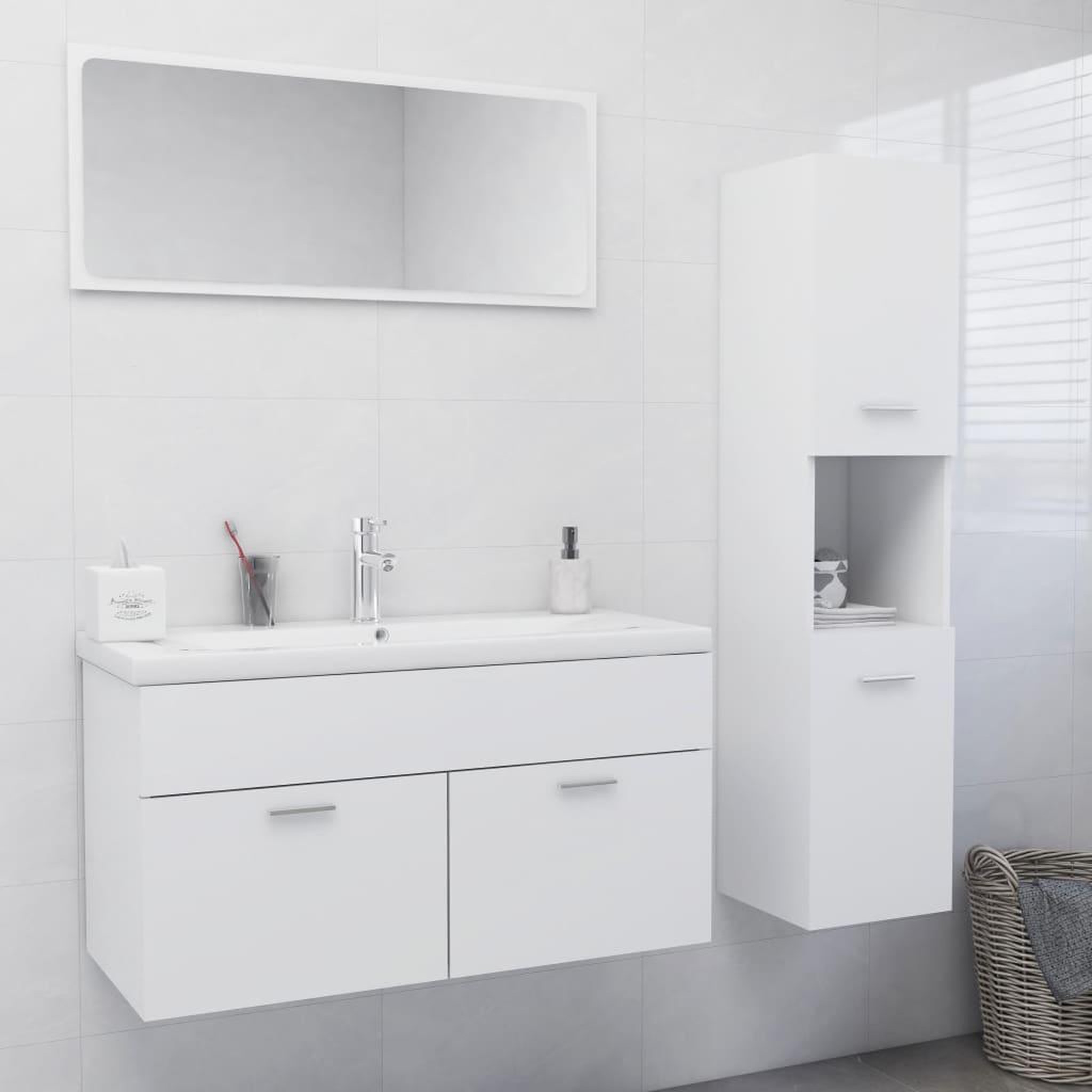 Voir la diapositive 1 : VIDAXL Ensemble de meubles de salle de bain Blanc Bois d'ingenierie