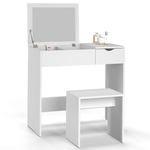 ID MARKET Coiffeuse ZELIA miroir rabattable avec 1 tiroir et 1 tabouret