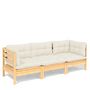 Voir la diapositive 2 : VIDAXL Canape 3 places de jardin et coussins creme Bois de pin solide