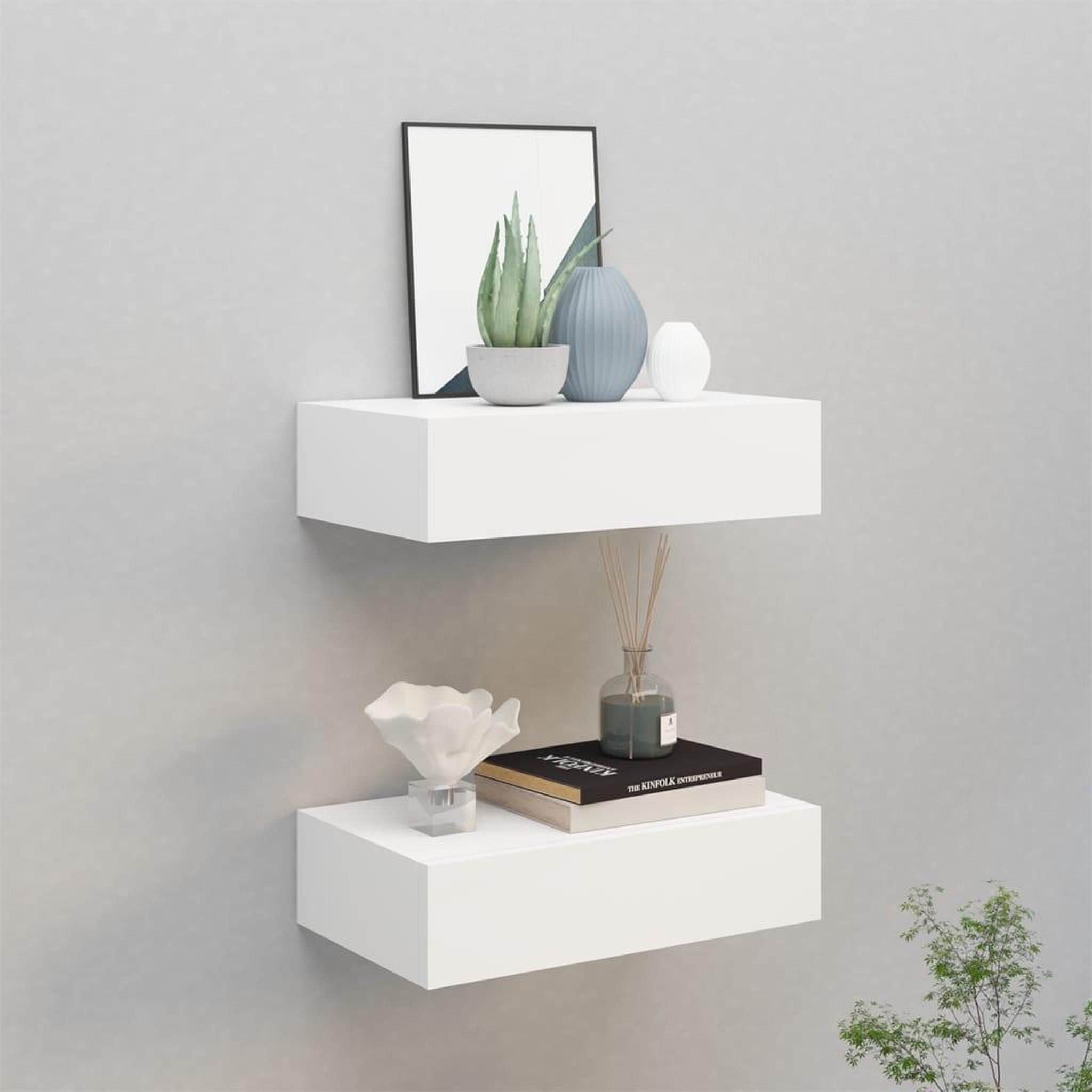 Voir la diapositive 1 : VIDAXL Etageres a tiroirs murales 2 pcs Blanc 40x23,5x10 cm MDF