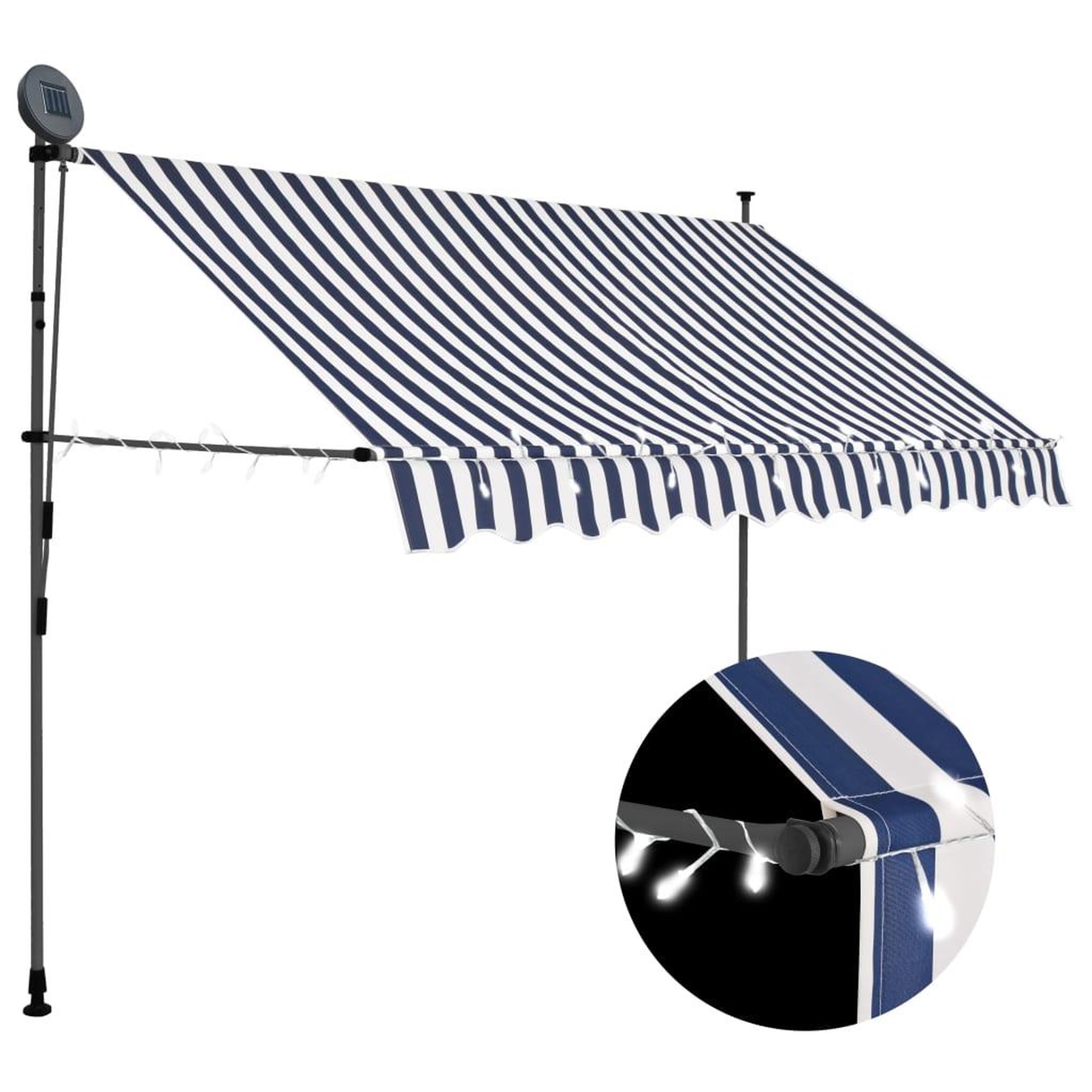 Voir la diapositive 1 : VIDAXL Auvent manuel retractable avec LED 300 cm Bleu et blanc