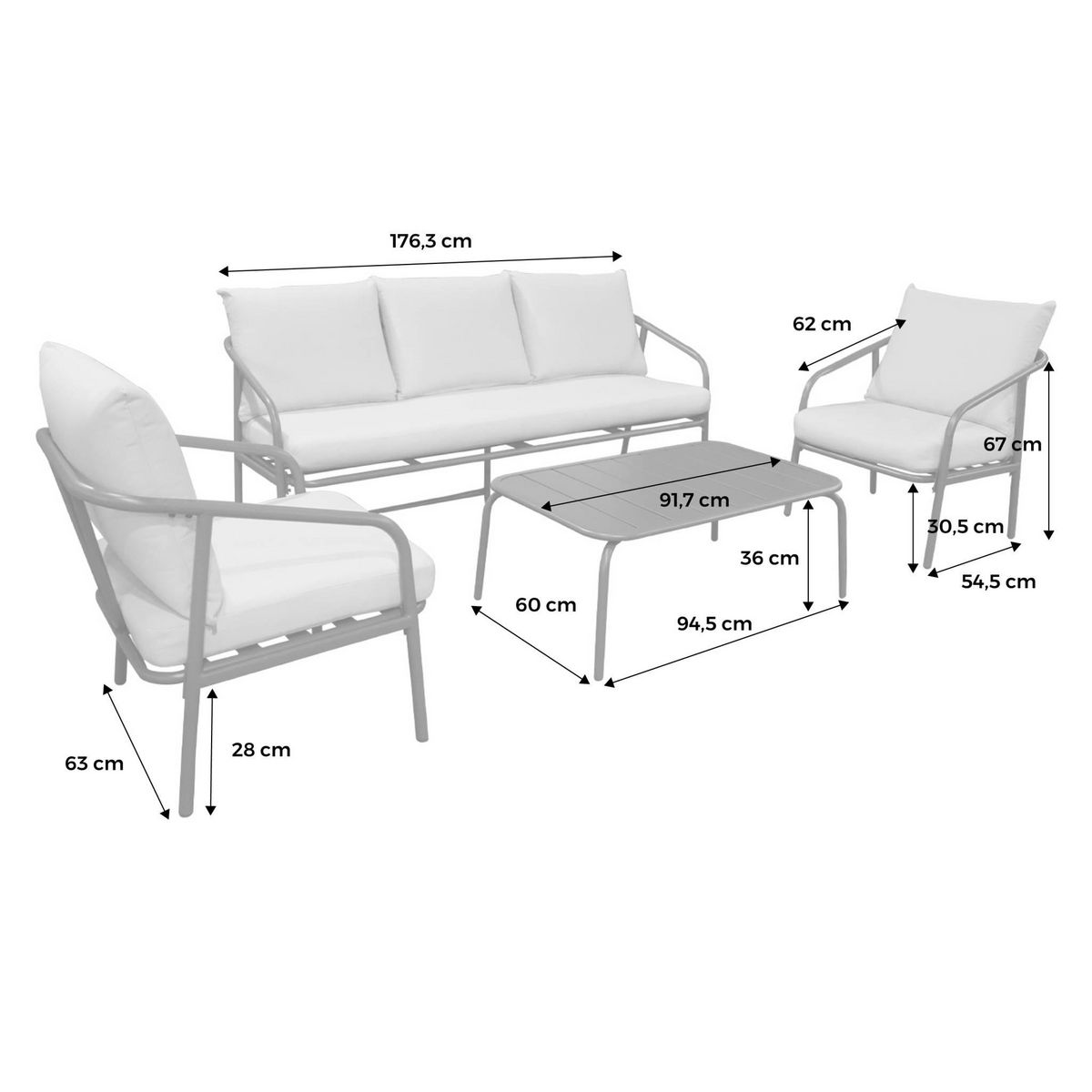 SWEEEK Salon de jardin MESSINA en acier, 5 places