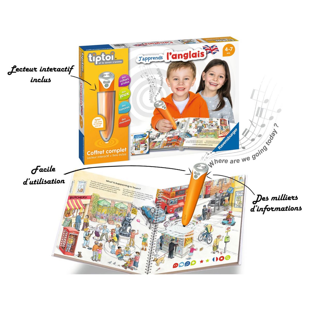 RAVENSBURGER Coffret complet lecteur interactif + livre J'apprends l'anglais Tiptoi