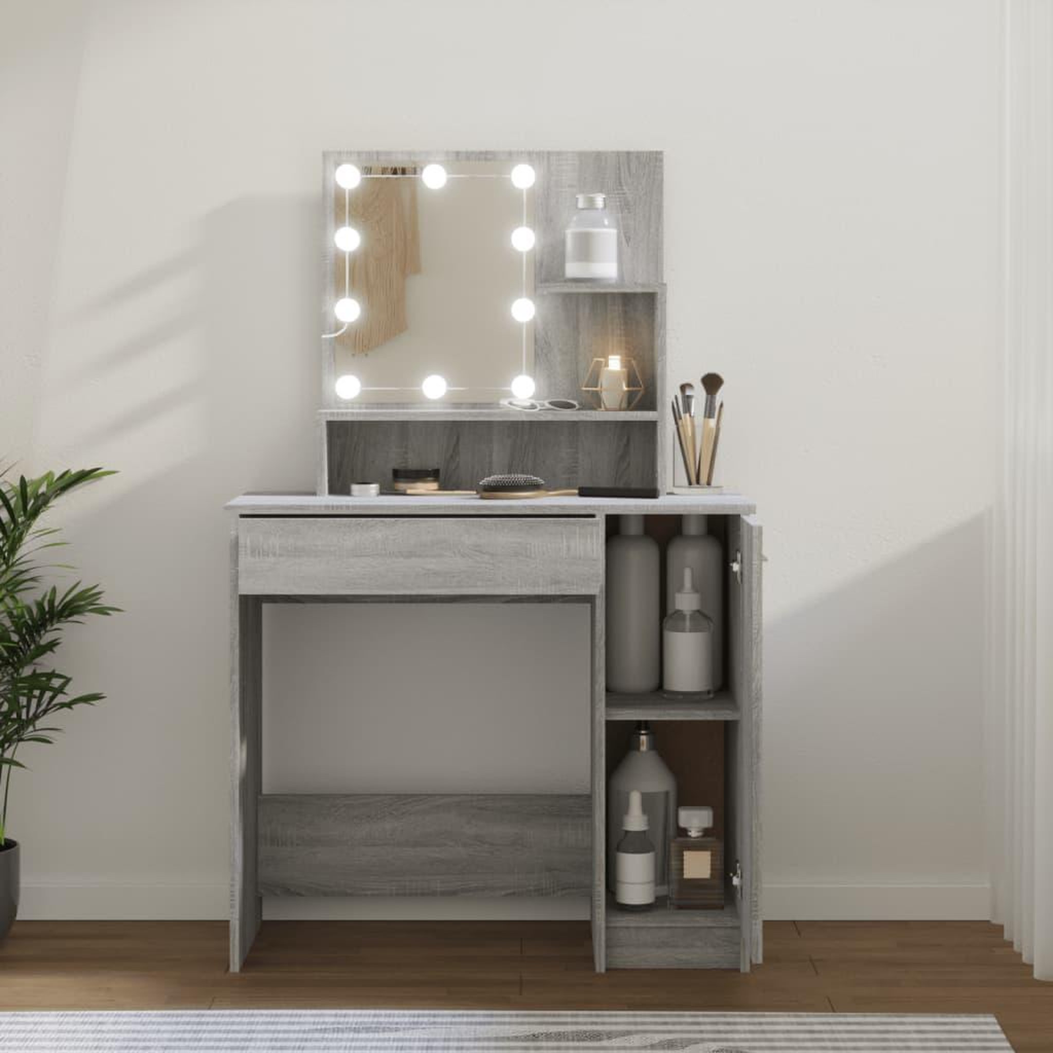 Voir la diapositive 1 : VIDAXL Coiffeuse avec LED Sonoma gris 86,5x35x136 cm