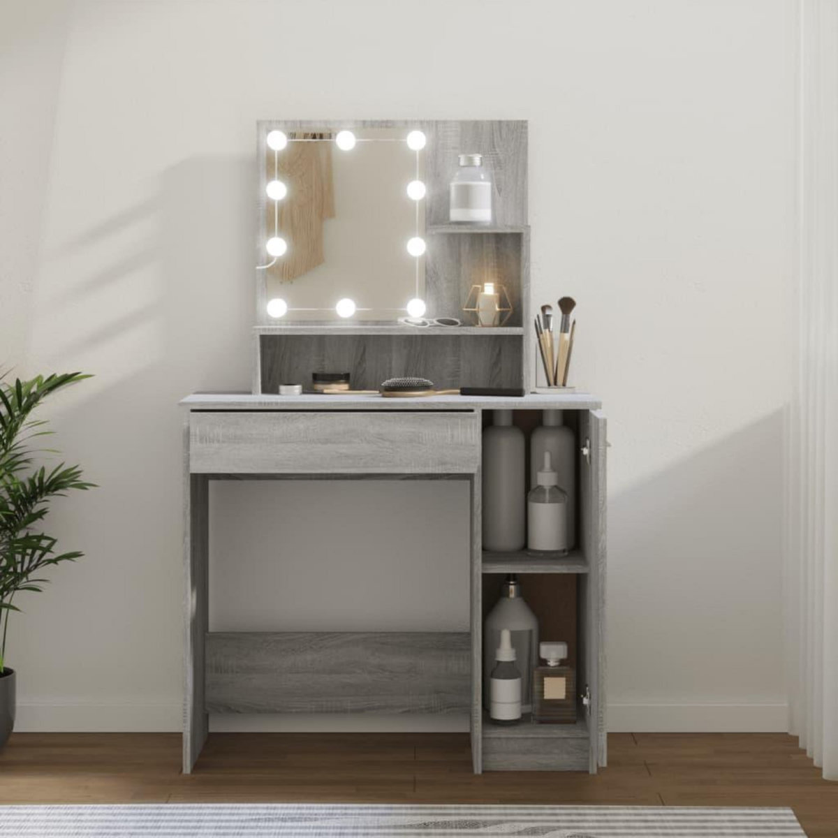 VIDAXL Coiffeuse avec LED Sonoma gris 86,5x35x136 cm