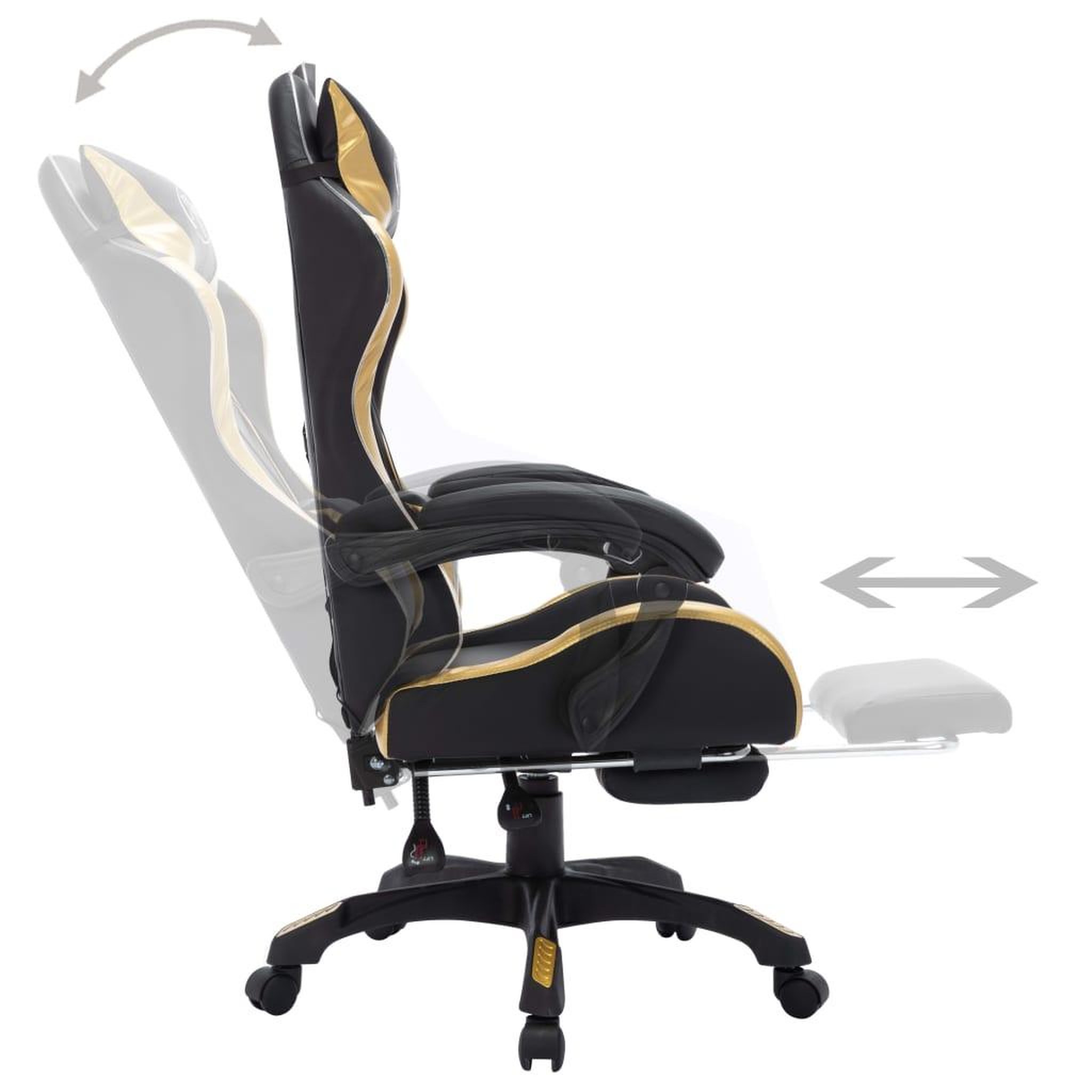 Voir la diapositive 5 : VIDAXL Fauteuil de jeux video avec LED RVB Dore et noir Similicuir