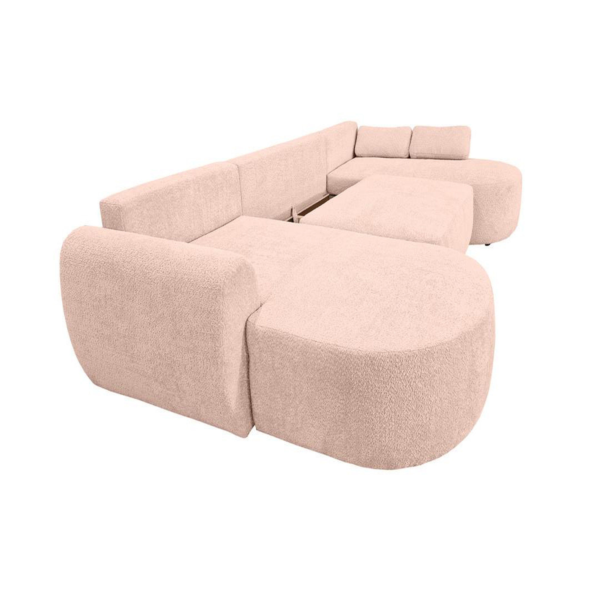Voir la diapositive 3 : BEST MOBILIER Mahina - canapé panoramique en u 7 places - convertible avec coffre - en tissu bouclette